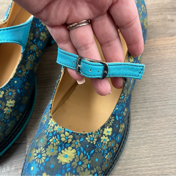 John Fluevog Biblio Barnett Blue & Green Floral Flat Mary Janes Size 9 - Picture 5 of 12